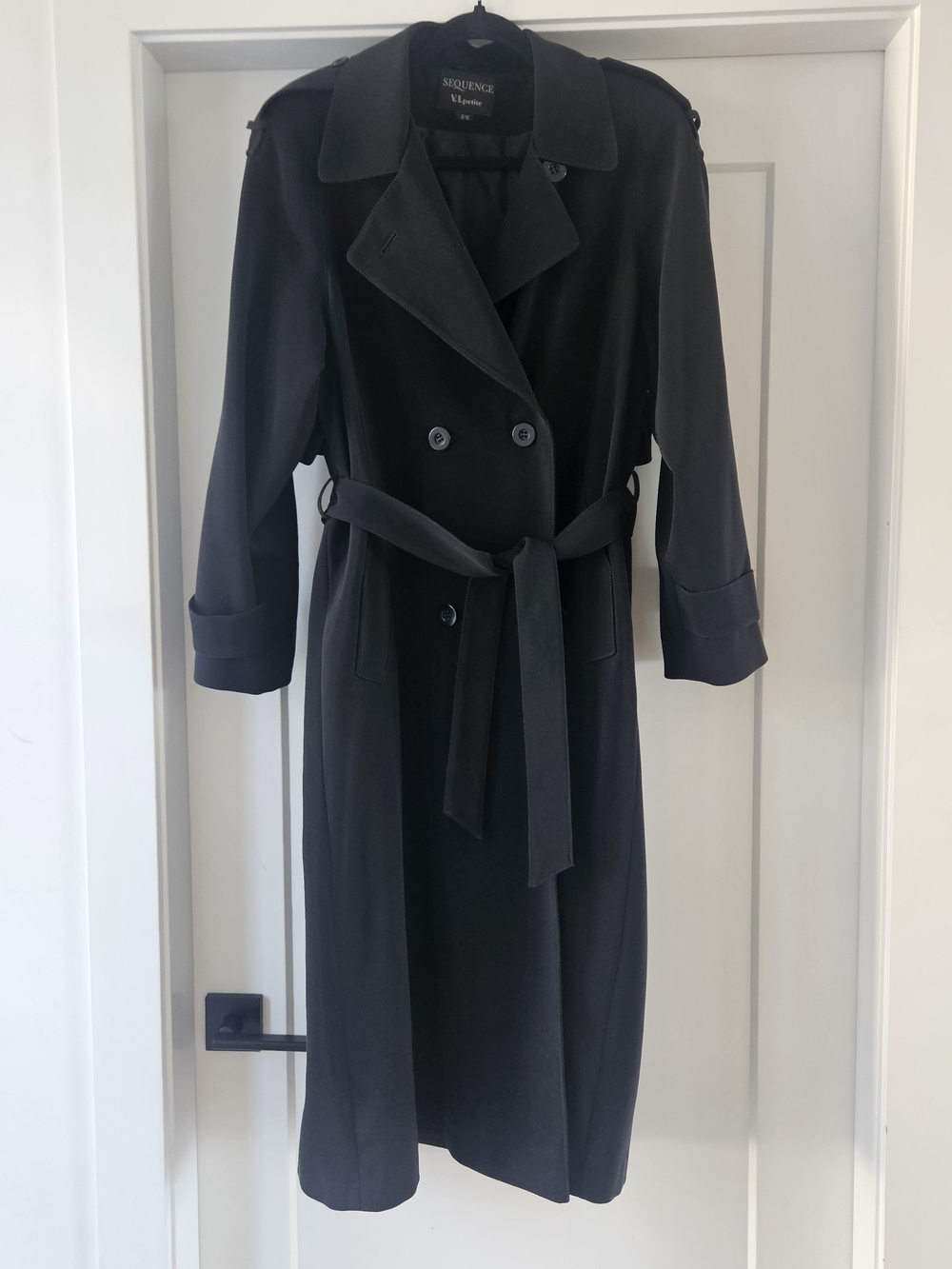 Vintahe Sequence Black Double-Breasted Belted Trench Coat Classic Oversized Fit